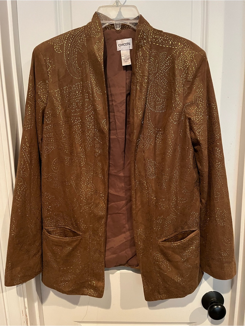 Chico's Brown Suede Open-Front Blazer Jacket, Medium